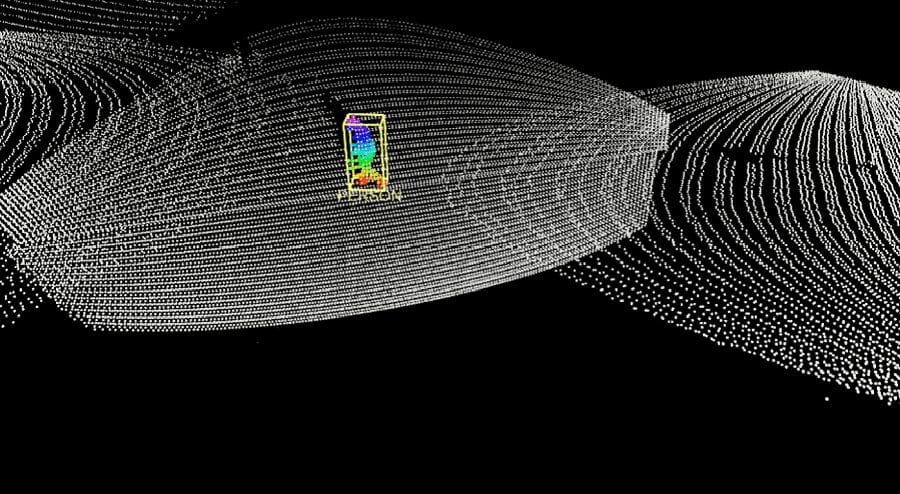 Person in a point cloud, marked by a bounding box