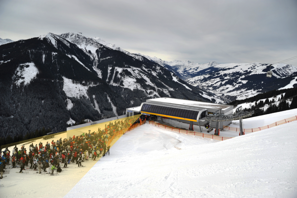 LiDAR erfasst wartende Personen an Skilift für Besuchermanagement LiDAR
