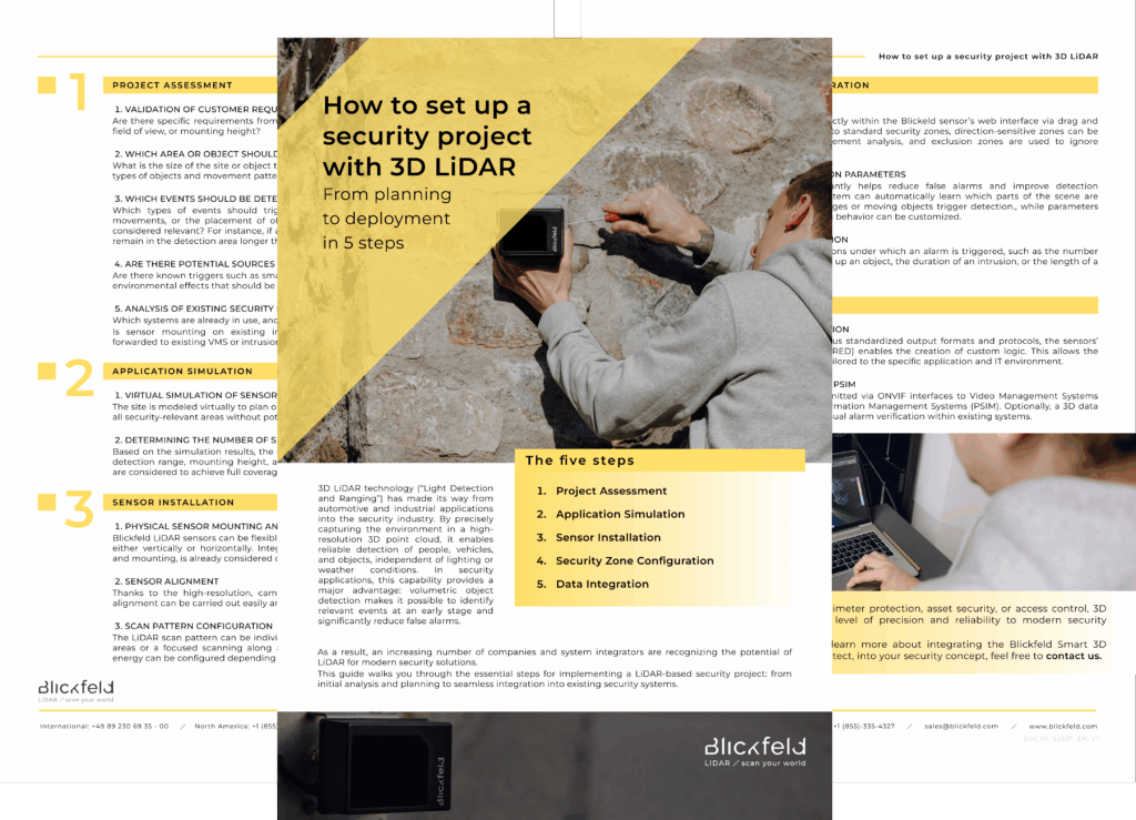 5 step guide image how to set up a security project with Blickfeld LiDAR